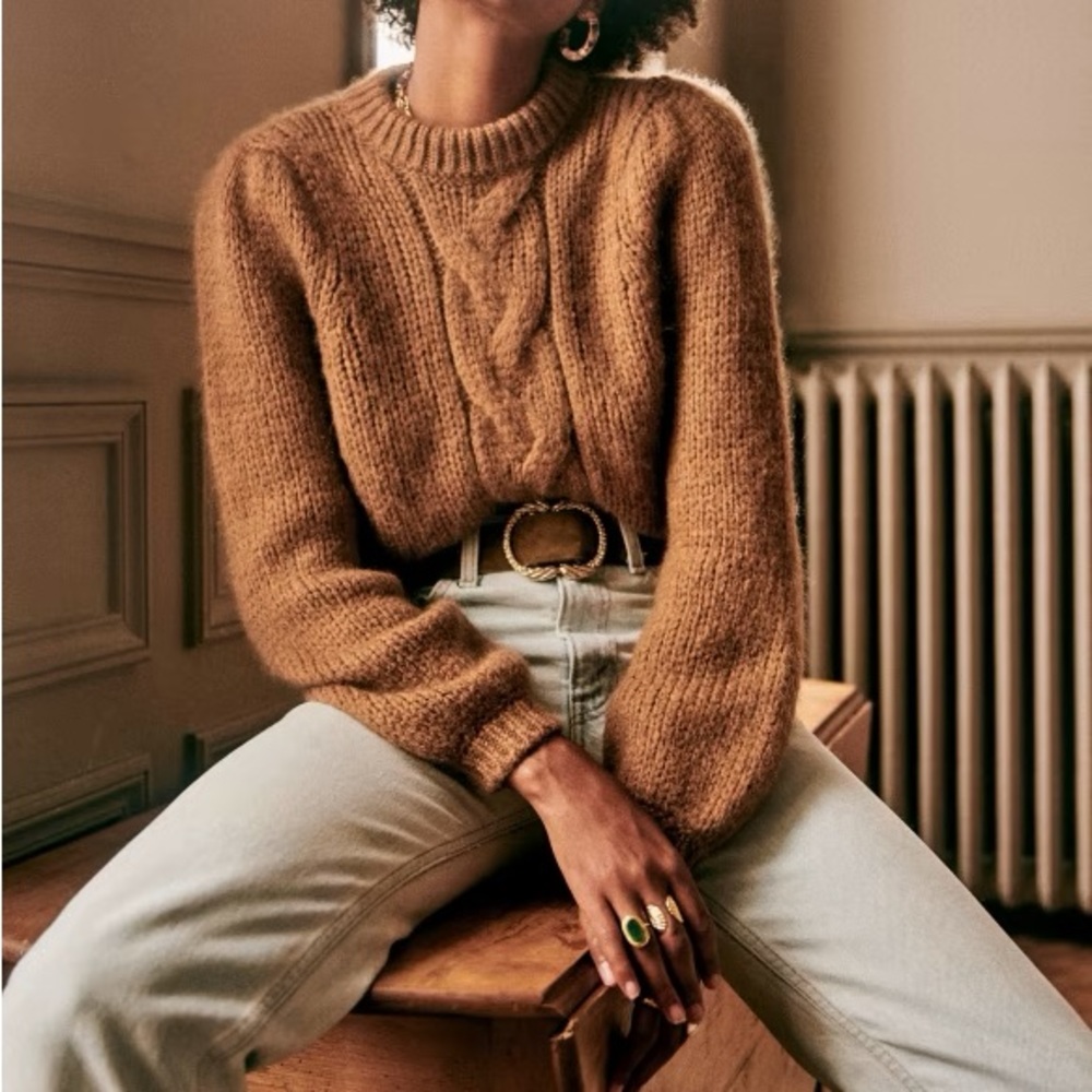 Sezane Brown Cowl Neck Sweater